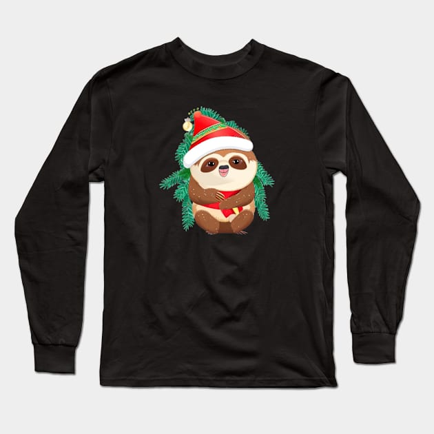 funny santa sloth Long Sleeve T-Shirt by halazidan